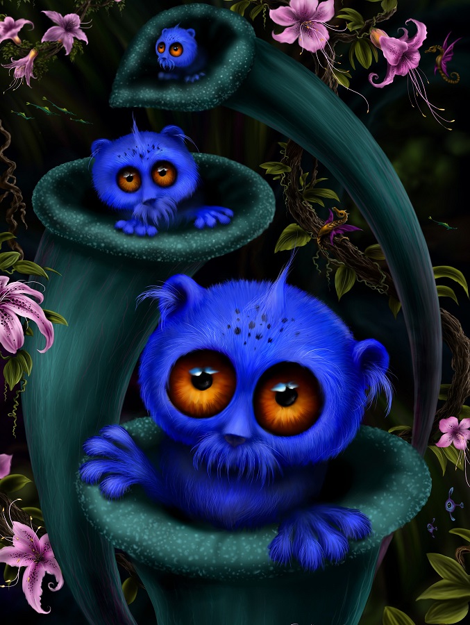 Happy woman hiker in a misty forest