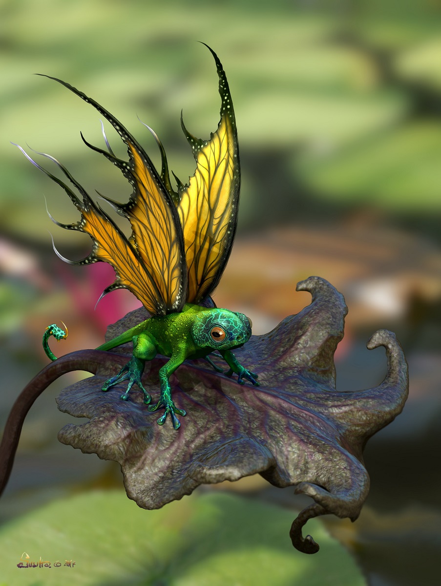 Happy woman hiker in a misty forest